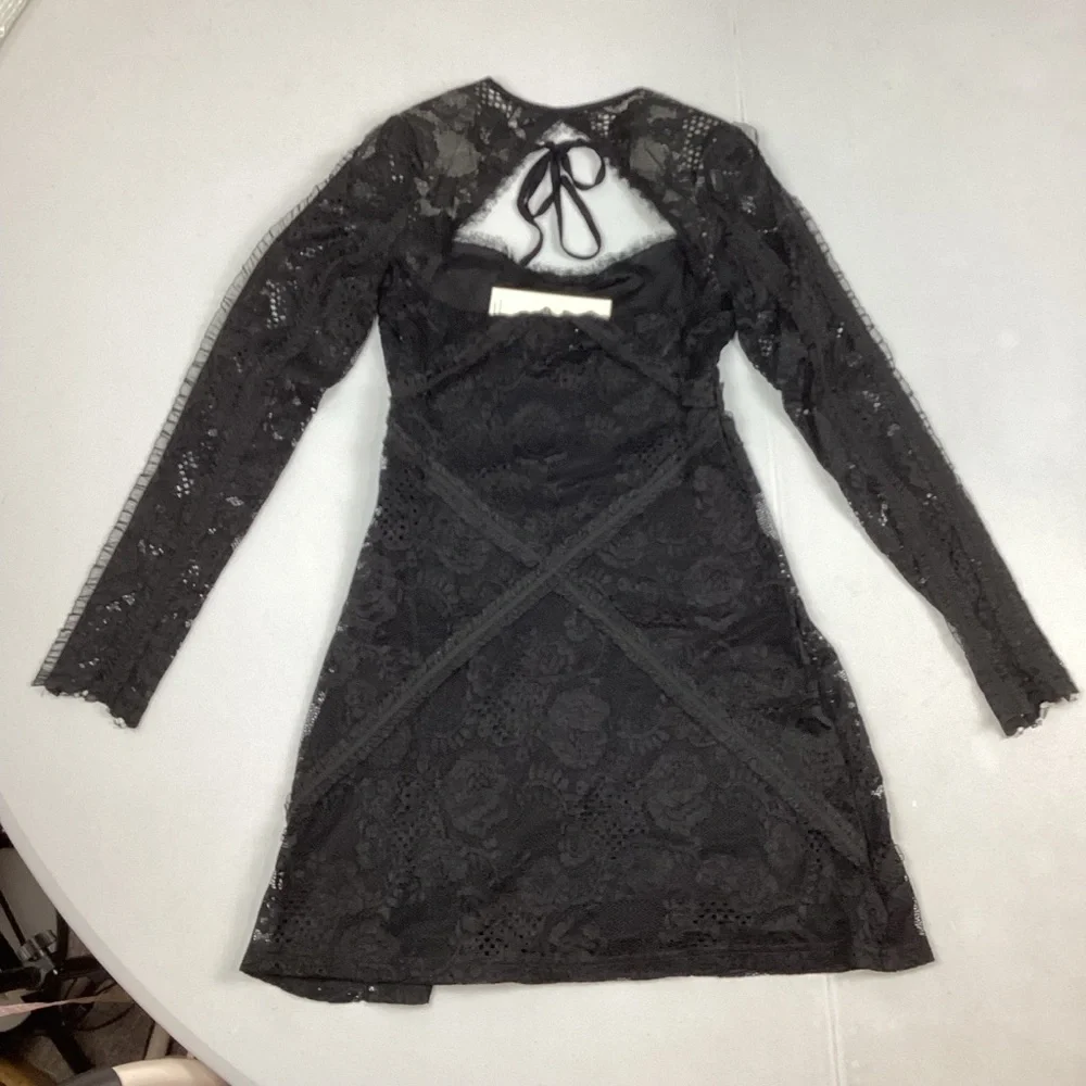 Alana Eve Long Sleeve Black Lace Bodycon Mini Dress NEW! Retail $199